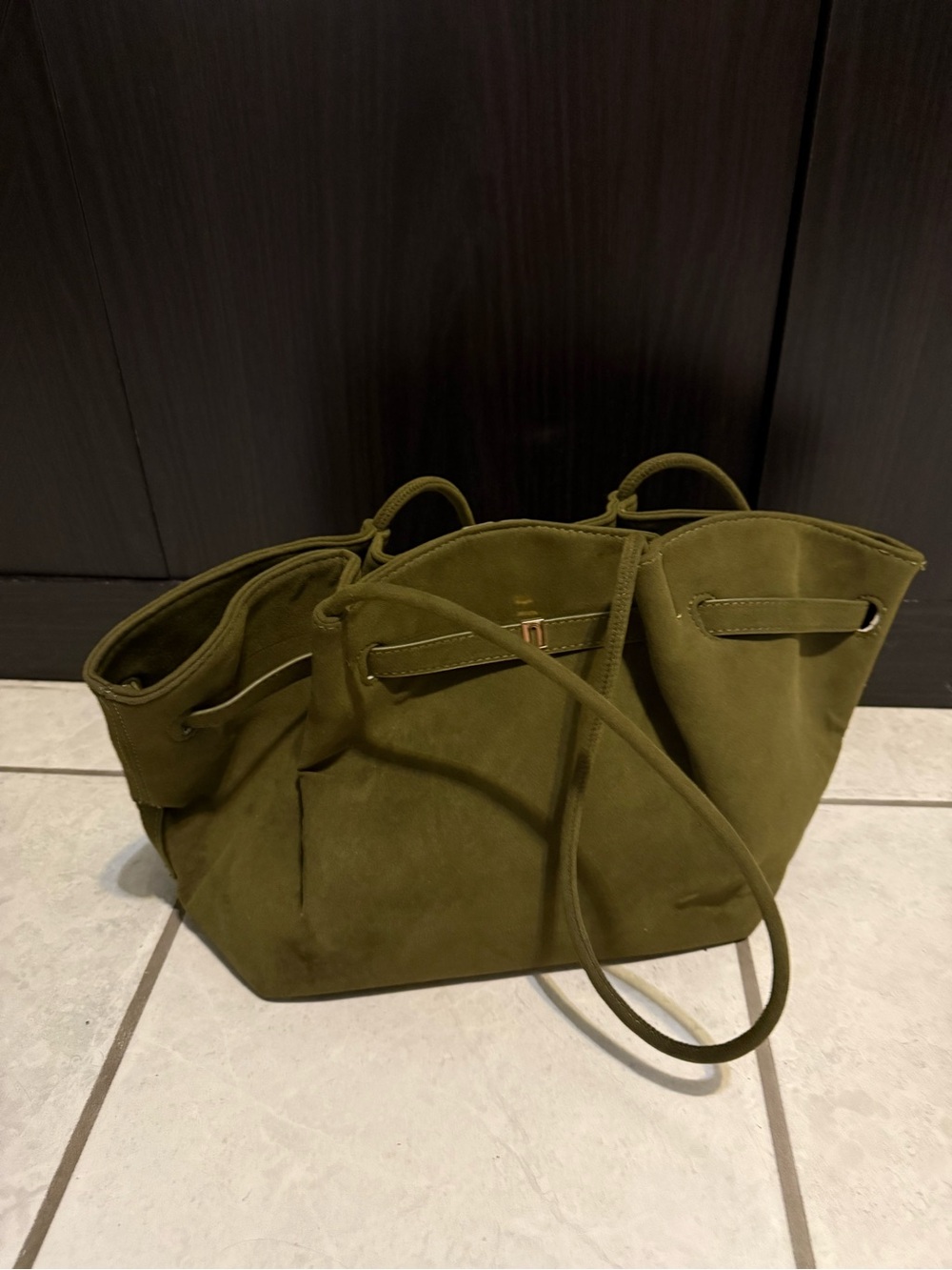 Olive Green faux suede bag - Picture 1 of 3